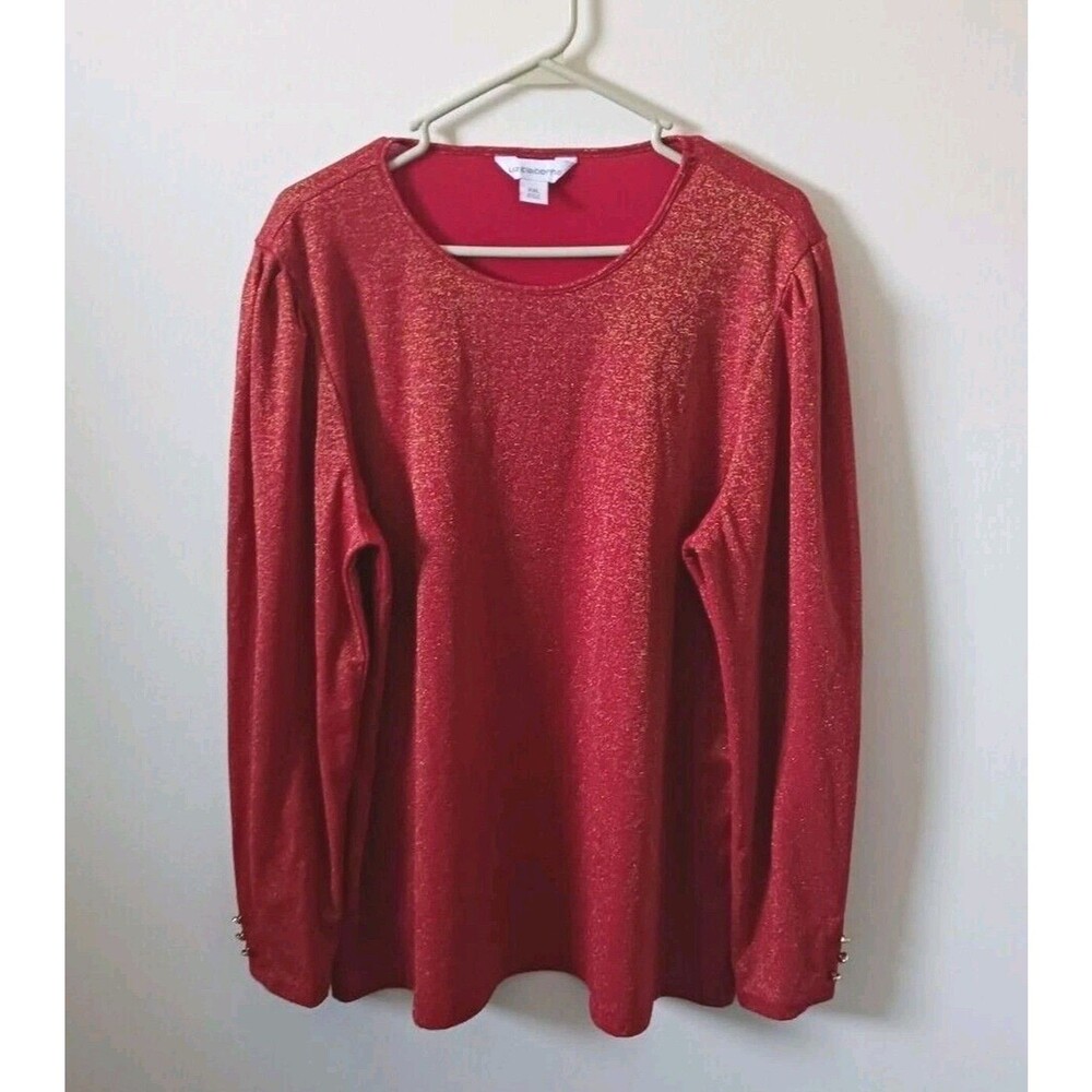 Liz Claiborne Womens Red Gold Metallic Blouse Holiday Party Top Plus Size 2XL